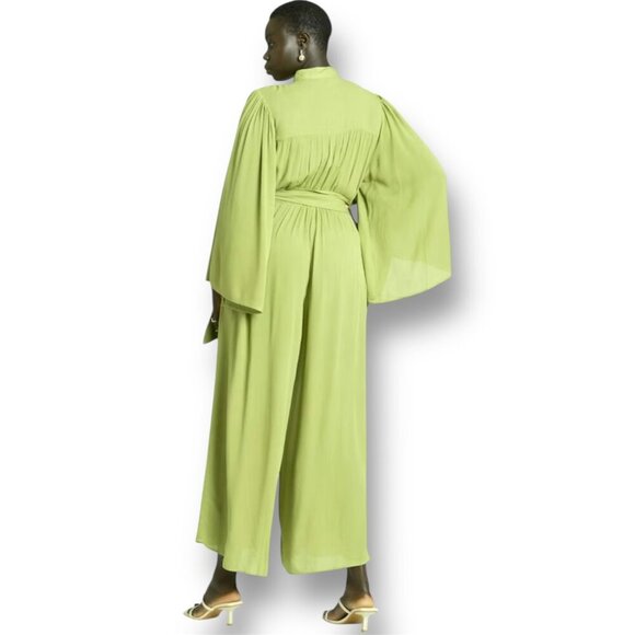 Eloquii Green Pleated Crepe Jumpsuit Wide Leg Resort Wedding Guest Size 18/20 - Picture 2 of 11